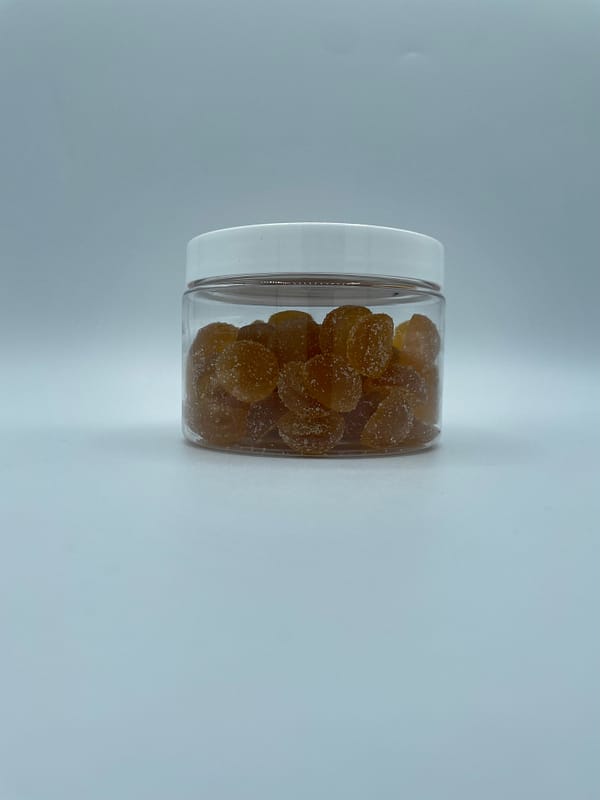 Clear Jar of Oregano and Ginger Gummies